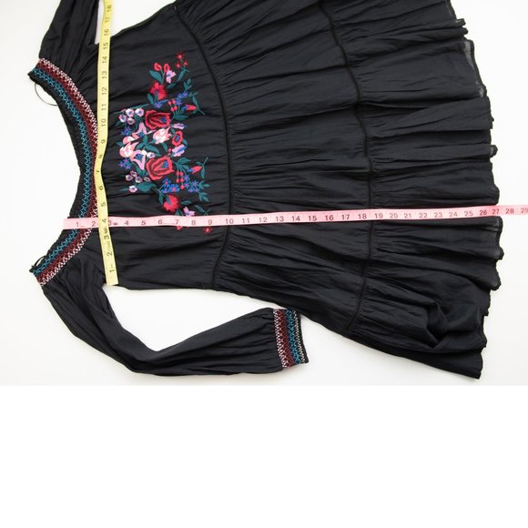 Free People Sunbeams Dress Floral Embroidery Mini Off Shoulder Black Size XS New - Picture 6 of 7